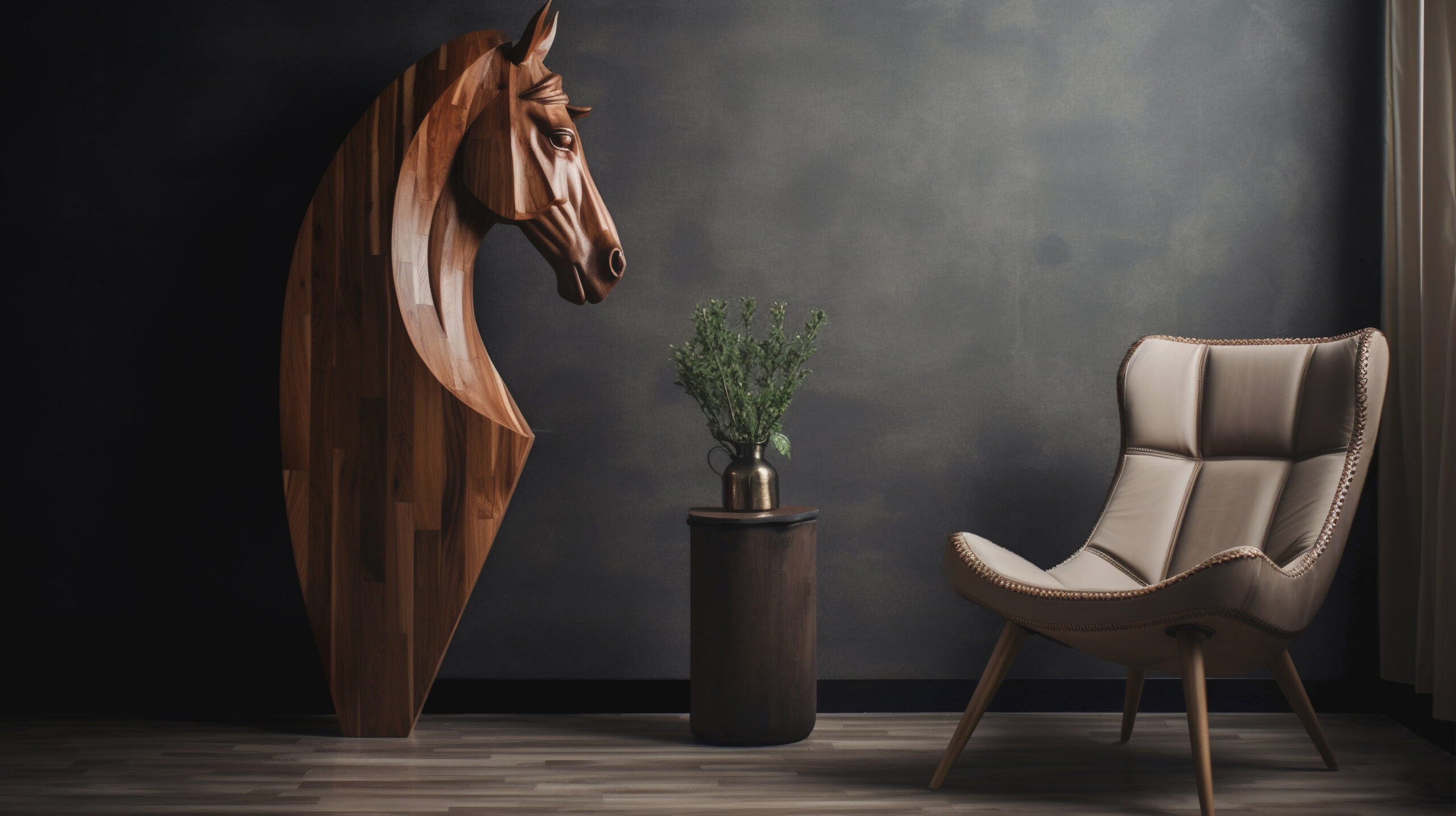 Handcrafted Wooden Decorative Horse Sculpture Scaled
